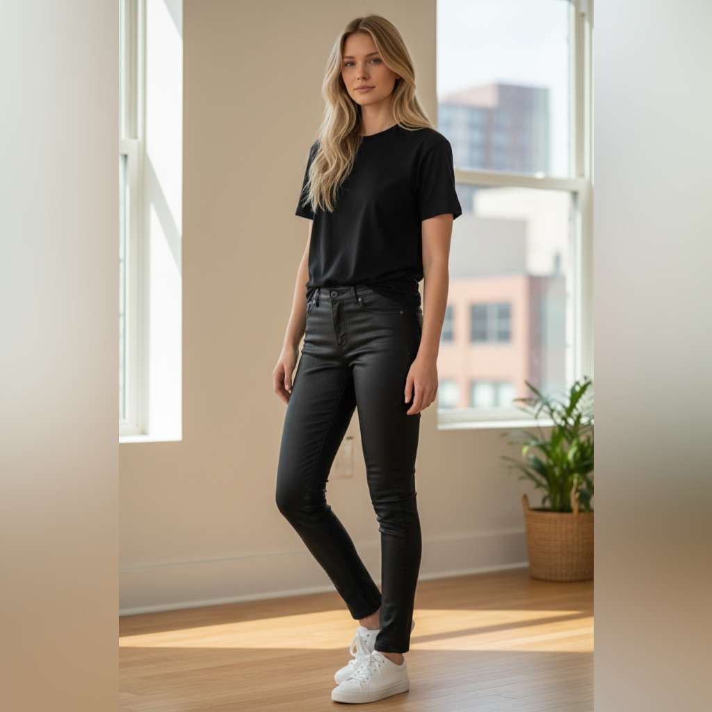 Mng Black Leather Pants.Mango Size 6. Straight Leg.